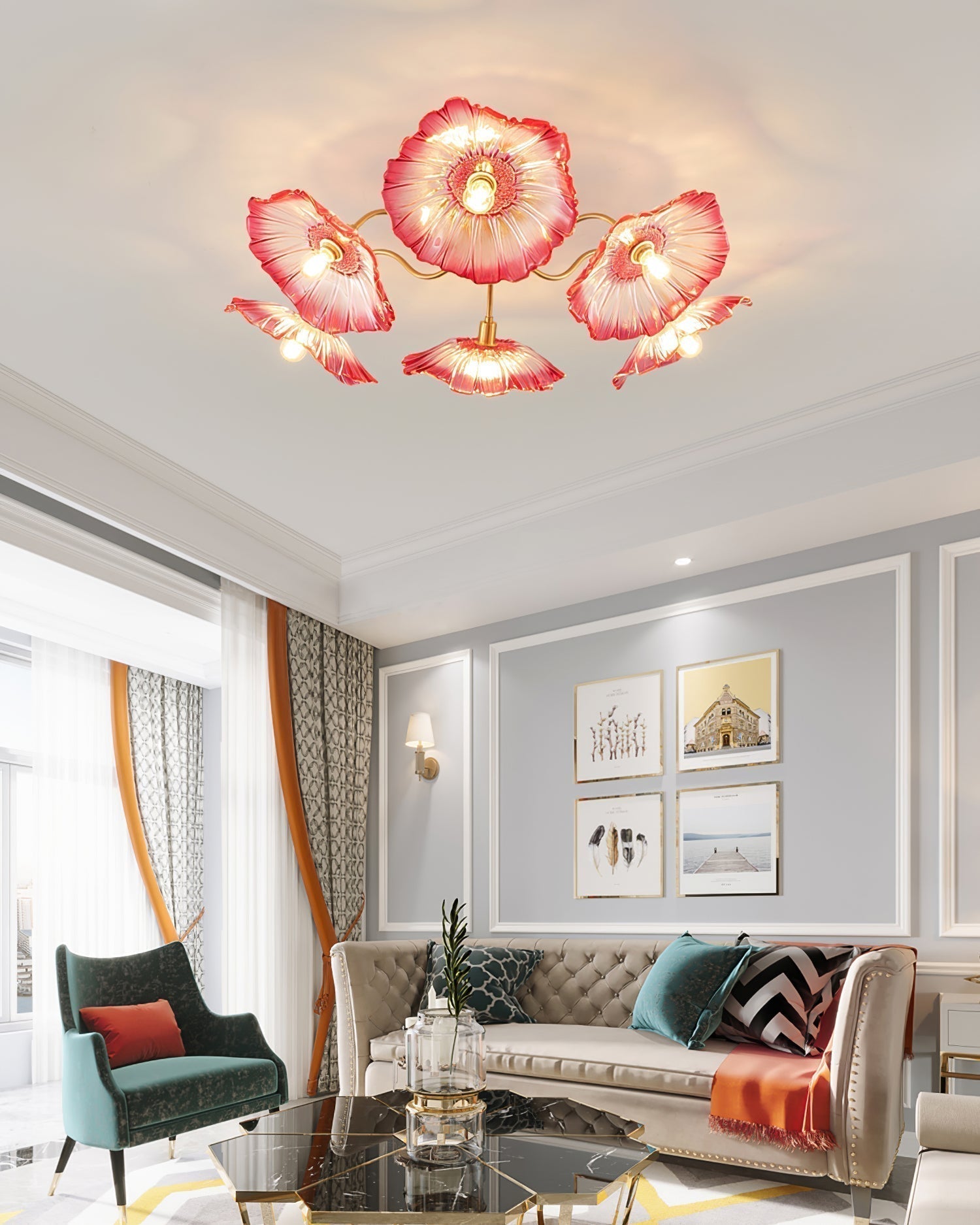Solara Plafonnier en Verre Feuille avec Laiton Élégant - Neutralighting
