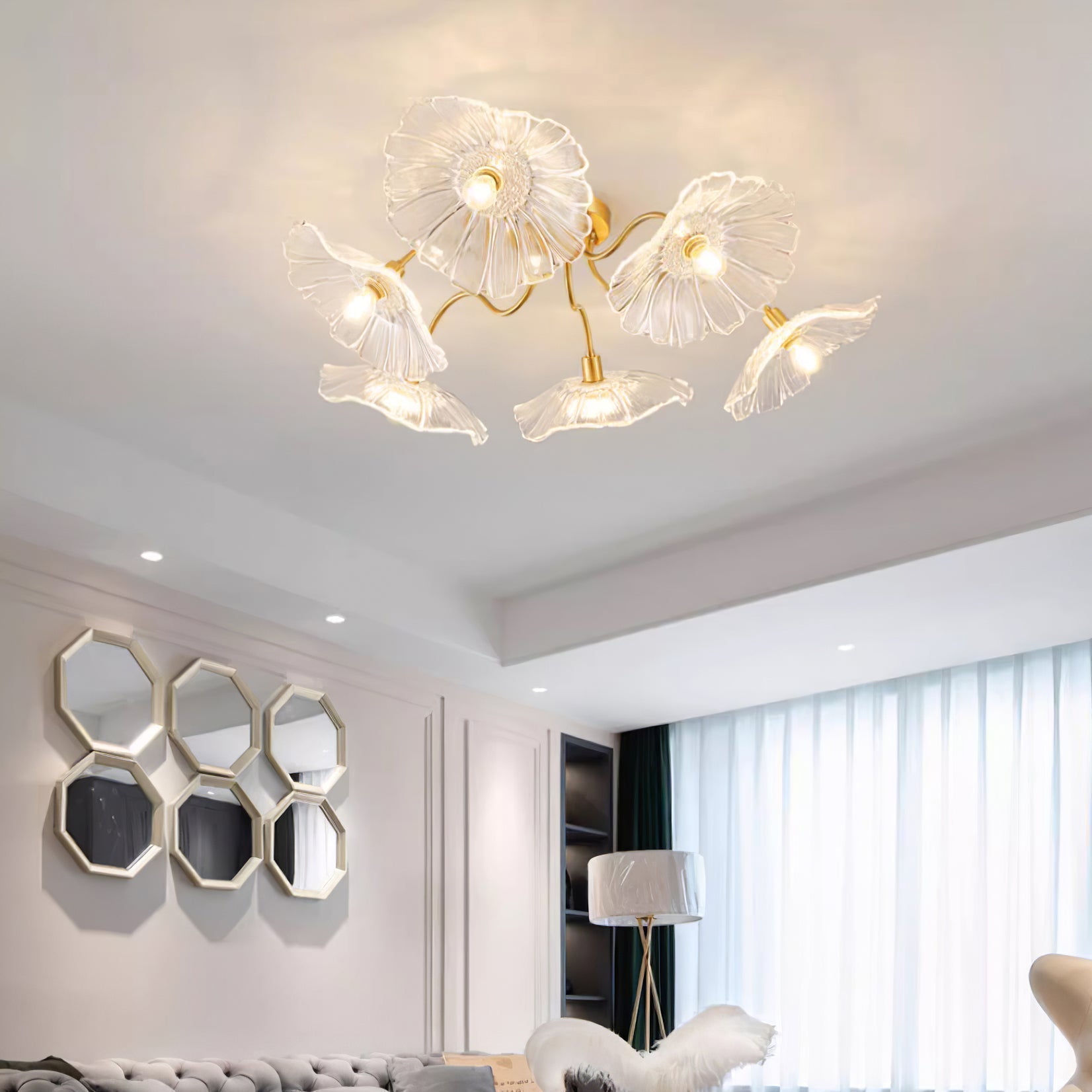 Solara Plafonnier en Verre Feuille avec Laiton Élégant - Neutralighting