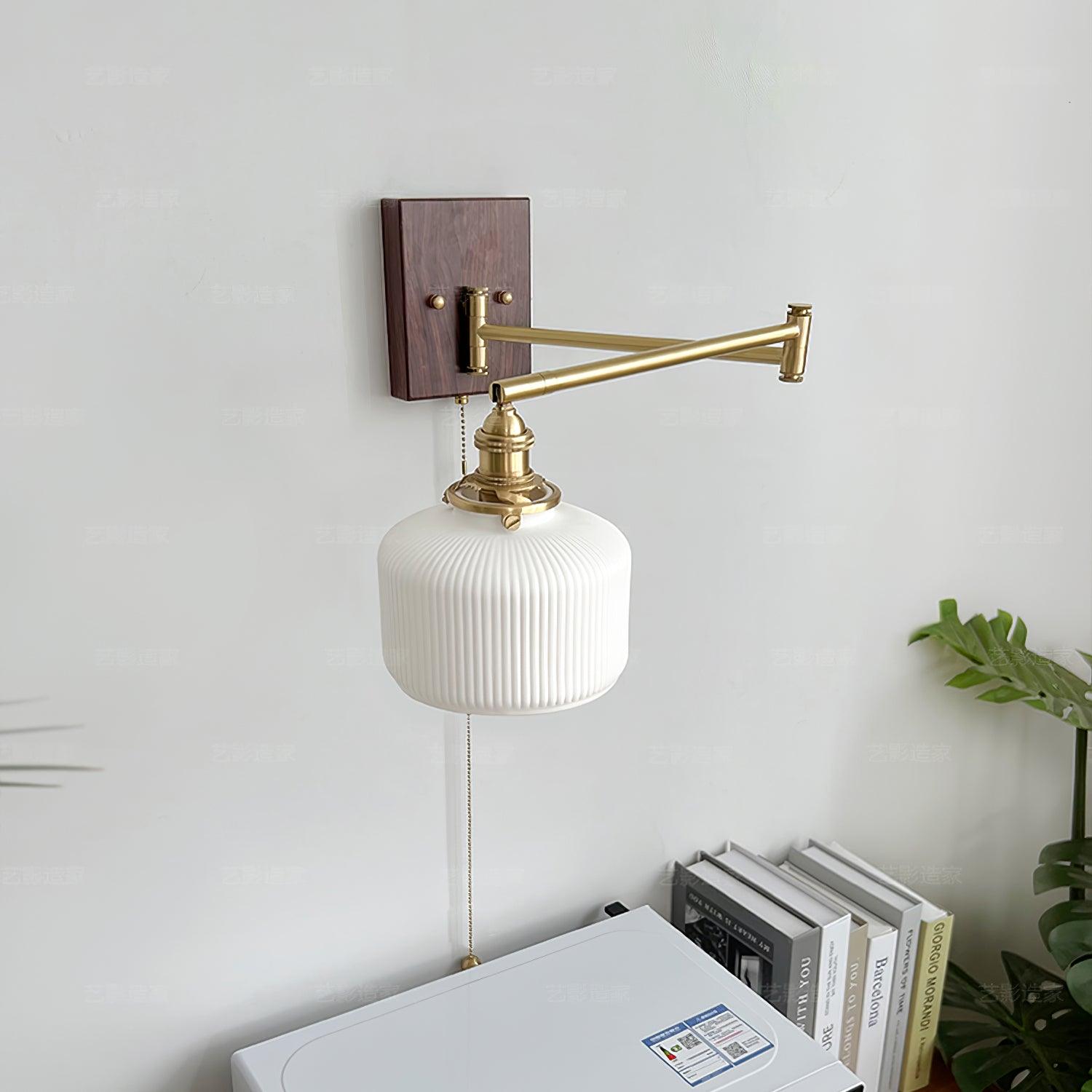 Artistic Walnut Brass Wall Sconce Adjustable Arm Vintage - Neutralighting