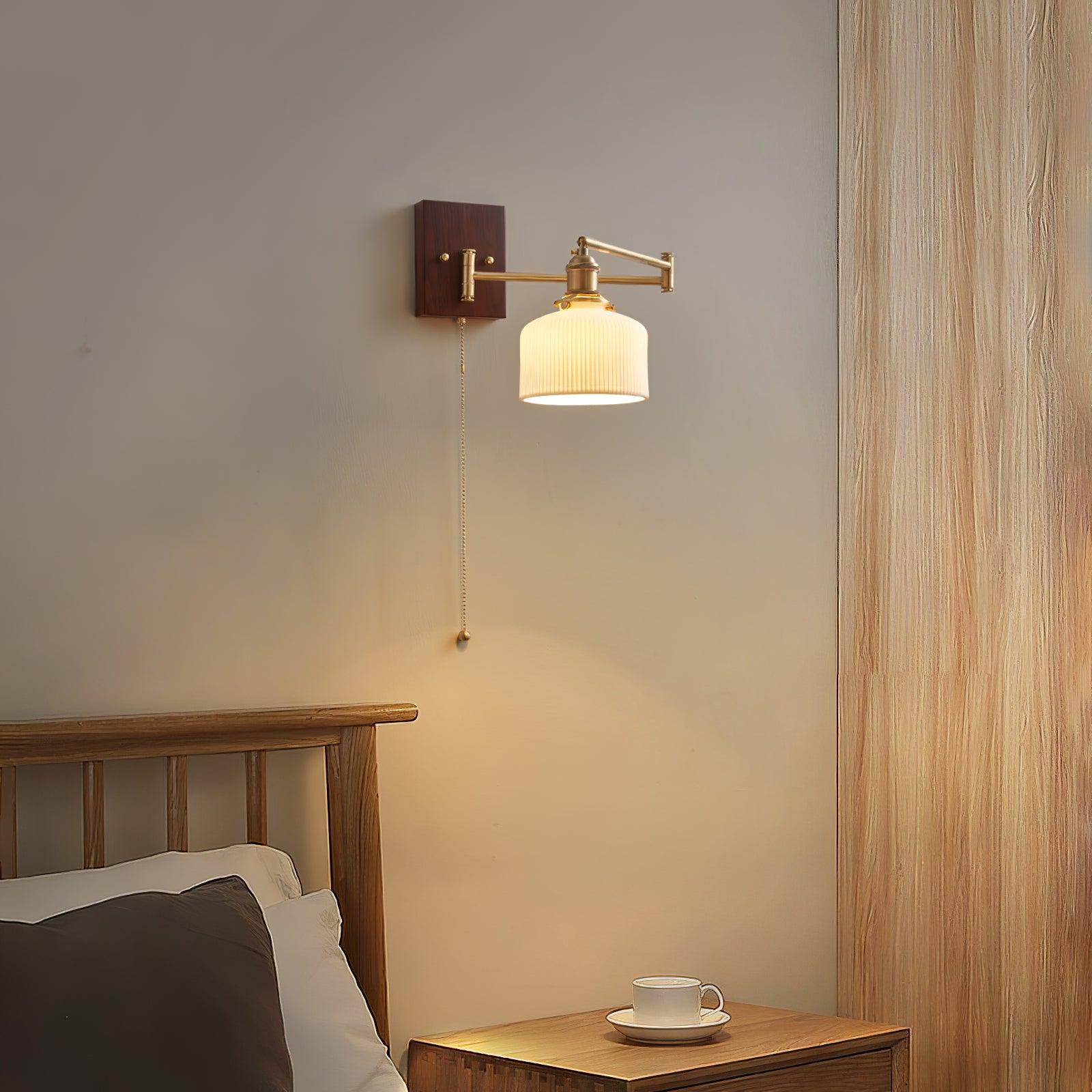 Artistic Walnut Brass Wall Sconce Adjustable Arm Vintage - Neutralighting
