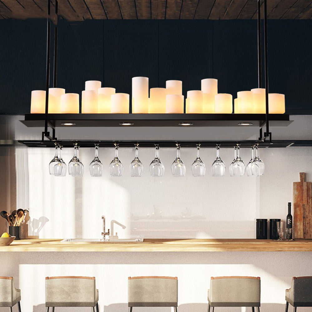 Austin Candle Black Chandeliers for Kitchen Island, Wine Glass Holder
