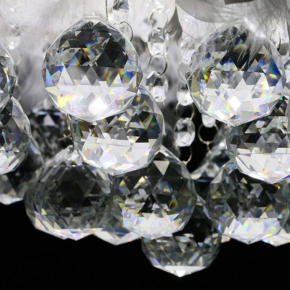 O'Moore Modern Luxury Round Chandelier, Feather/Crystal, White