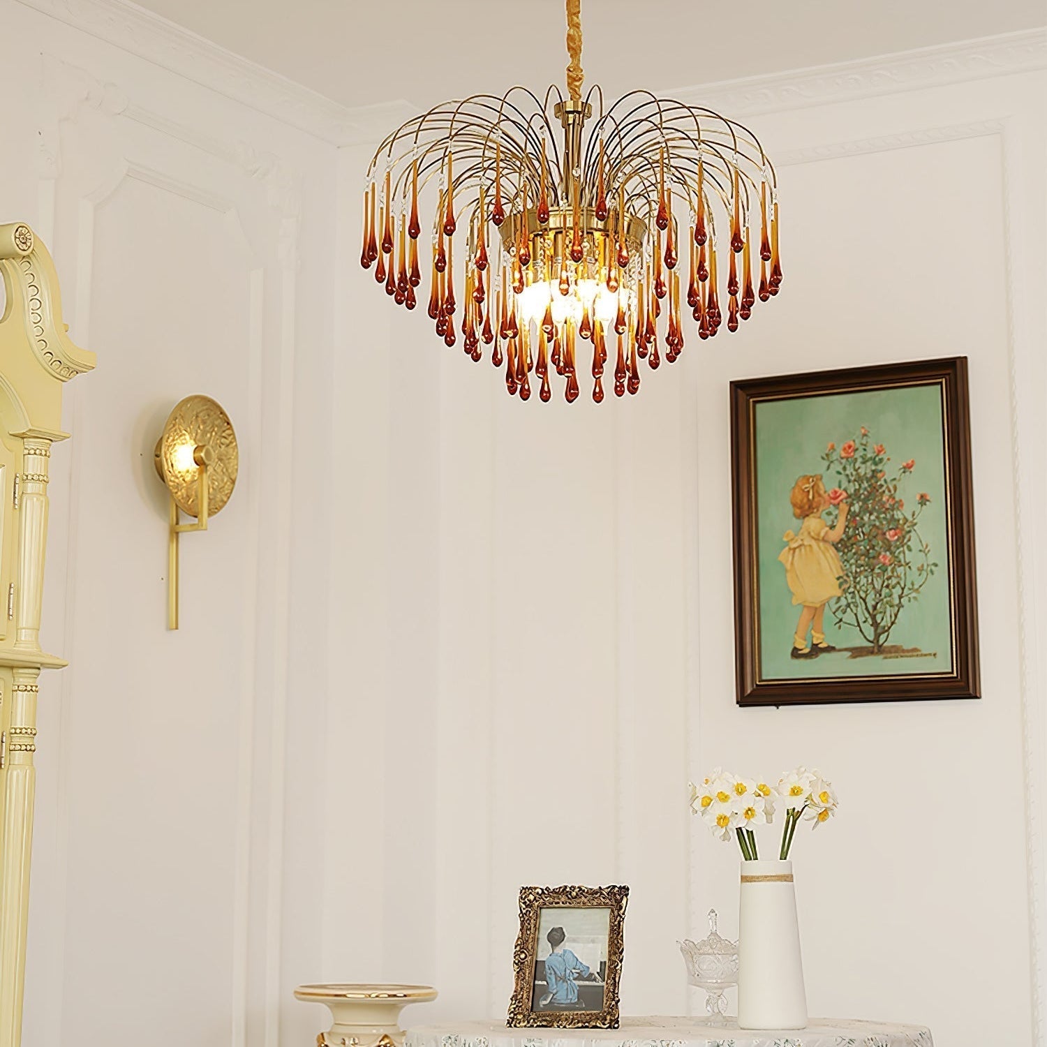 Lustra Chandelier Golden Arms and Crystal - Letslighting