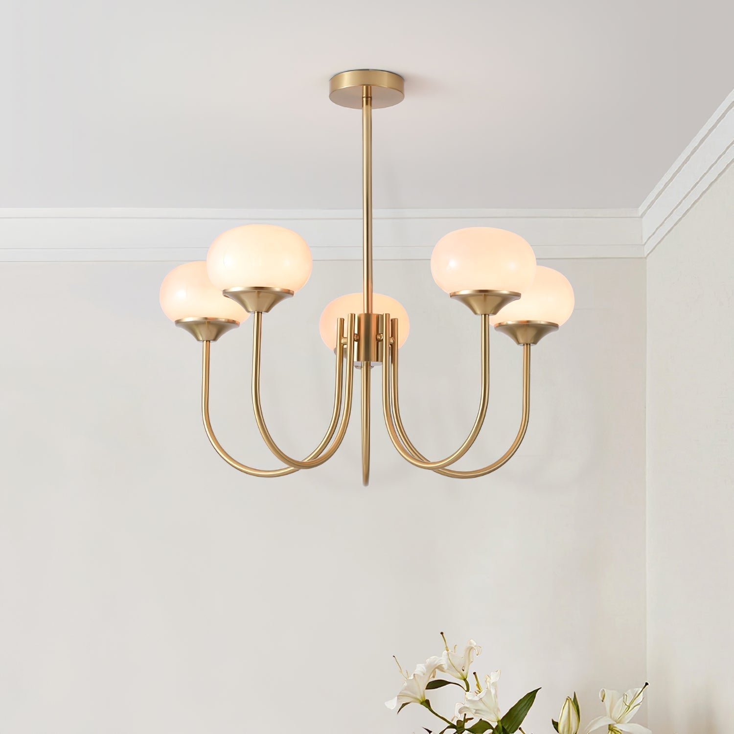 Lustra Chandelier Pink Glass Globe Gold - Letslighting