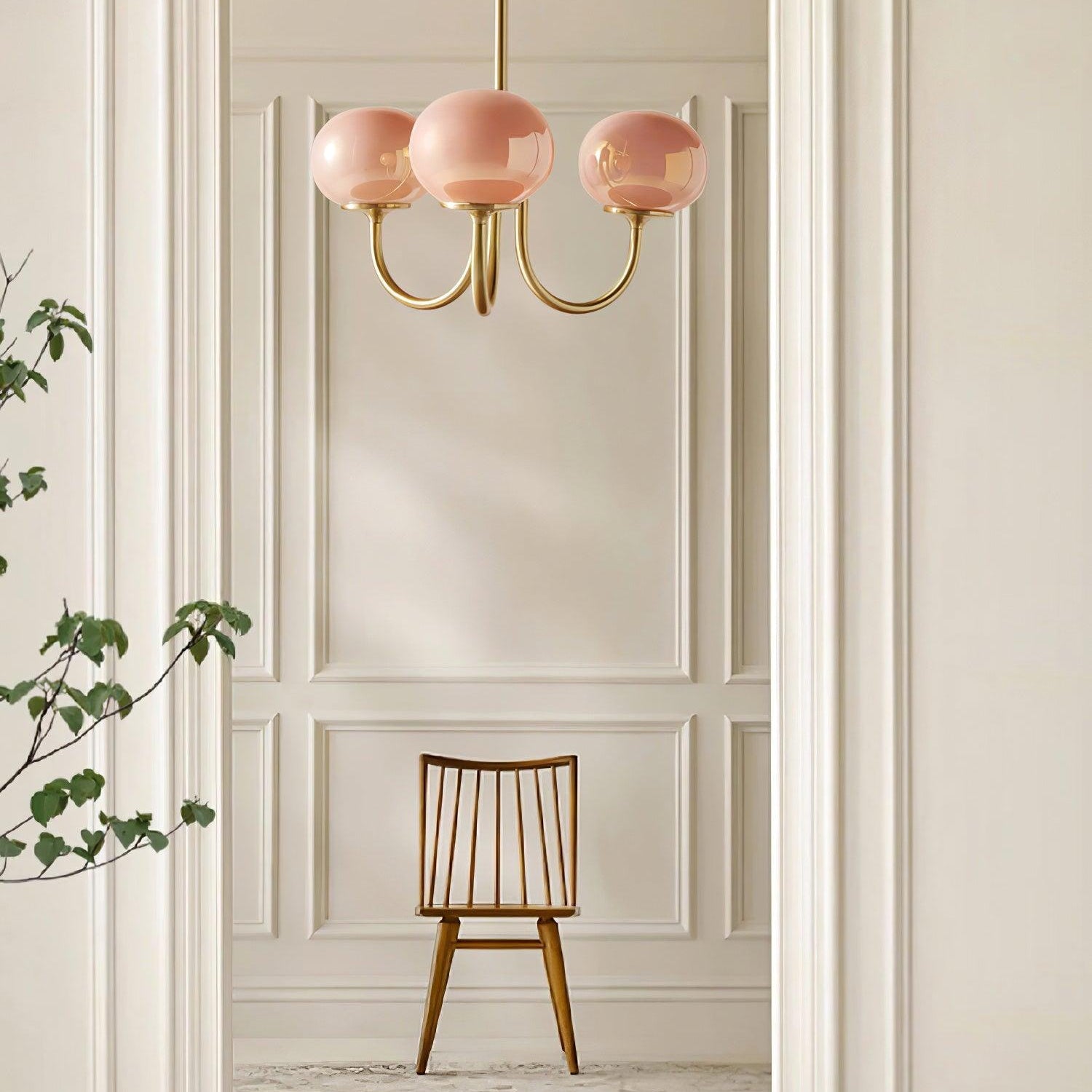 Lustra Chandelier Pink Glass Globe Gold - Letslighting