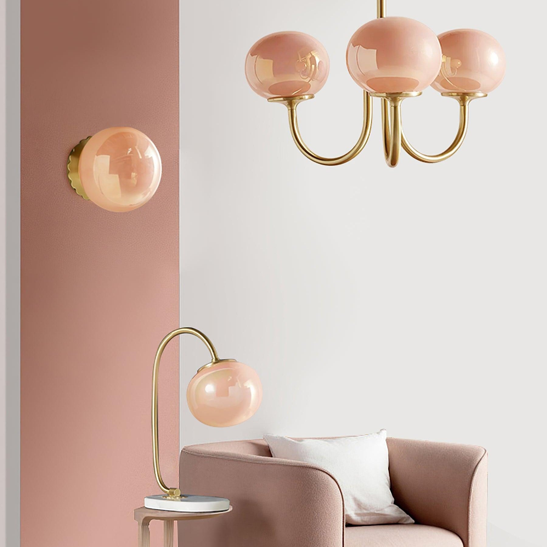 Lustra Chandelier Pink Glass Globe Gold - Letslighting