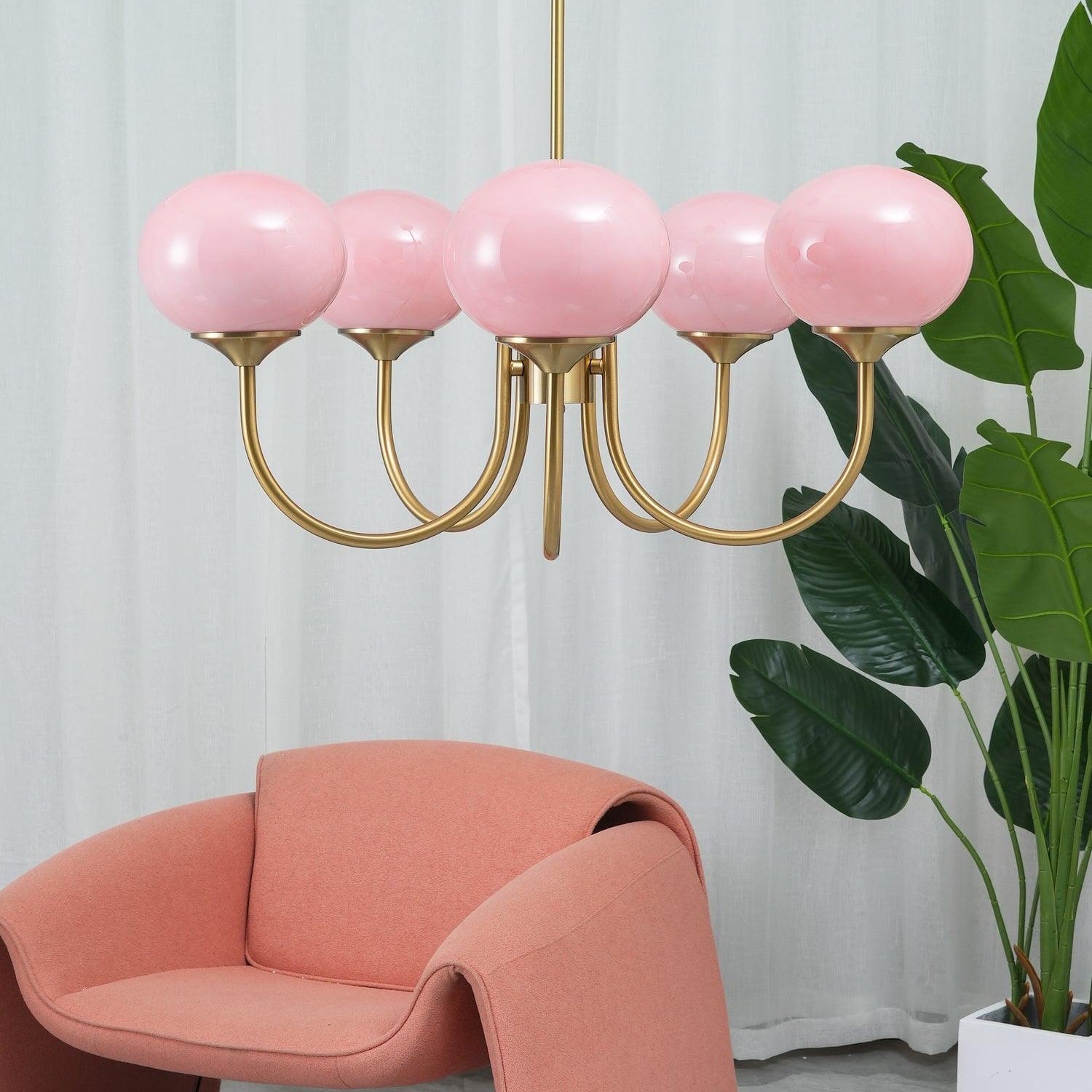 Lustra Chandelier Pink Glass Globe Gold - Letslighting