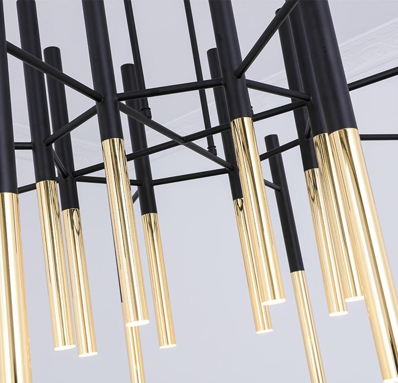 Solara Chandelier Modern Rods Black Gold - Letslighting