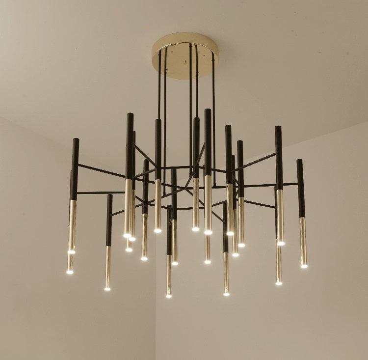 Solara Chandelier Modern Rods Black Gold - Letslighting