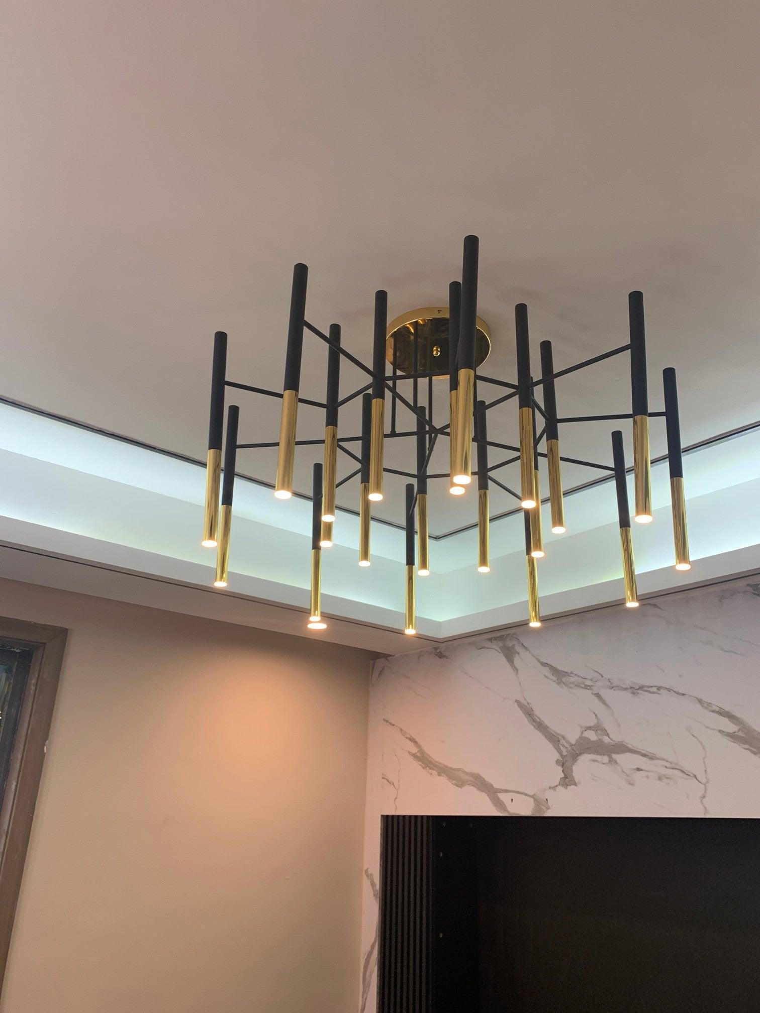 Solara Chandelier Modern Rods Black Gold - Letslighting