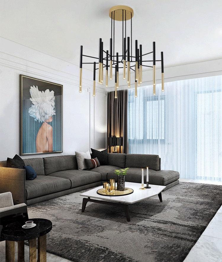 Solara Chandelier Modern Rods Black Gold - Letslighting