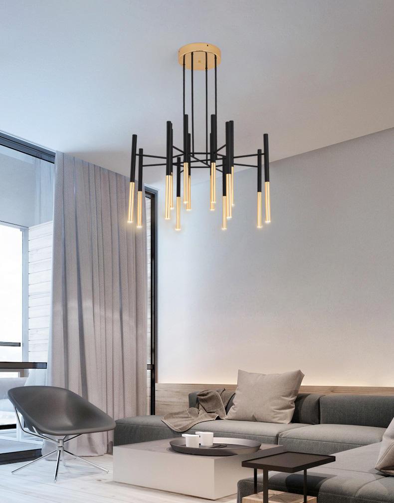 Solara Chandelier Modern Rods Black Gold - Letslighting