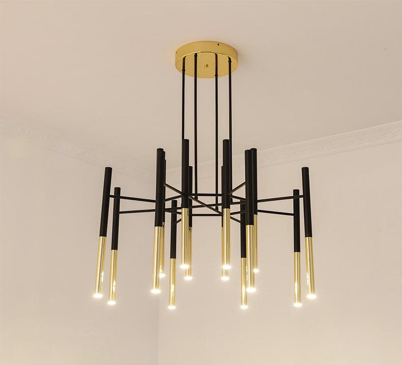 Solara Chandelier Modern Rods Black Gold - Letslighting