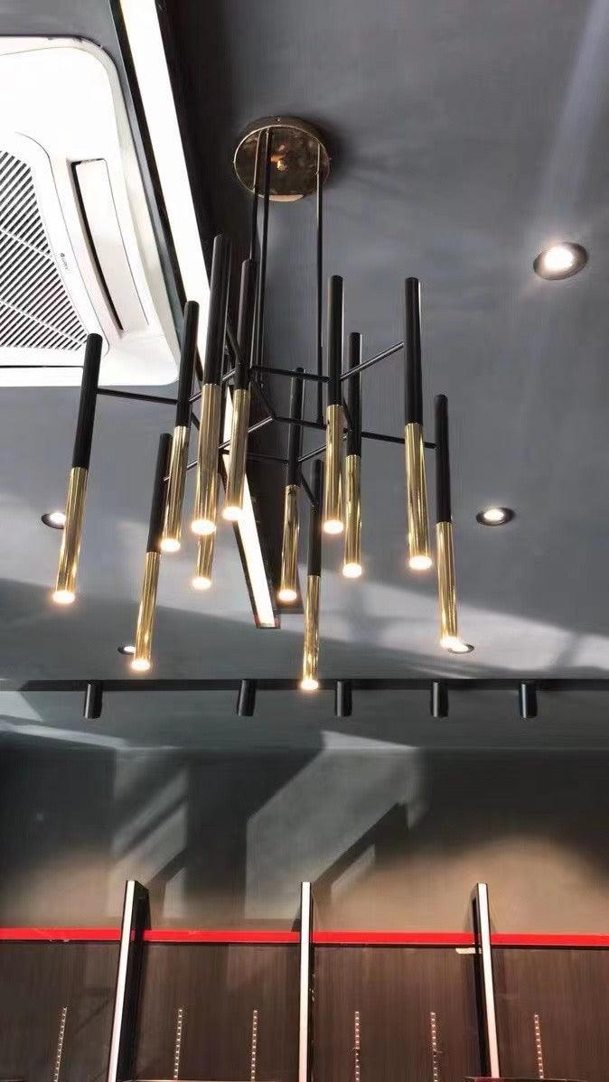 Solara Chandelier Modern Rods Black Gold - Letslighting