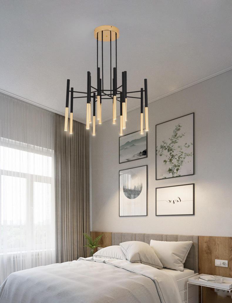 Solara Chandelier Modern Rods Black Gold - Letslighting