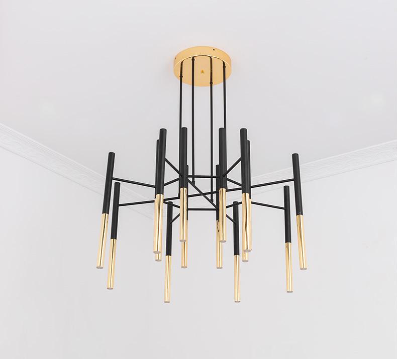 Solara Chandelier Modern Rods Black Gold - Letslighting