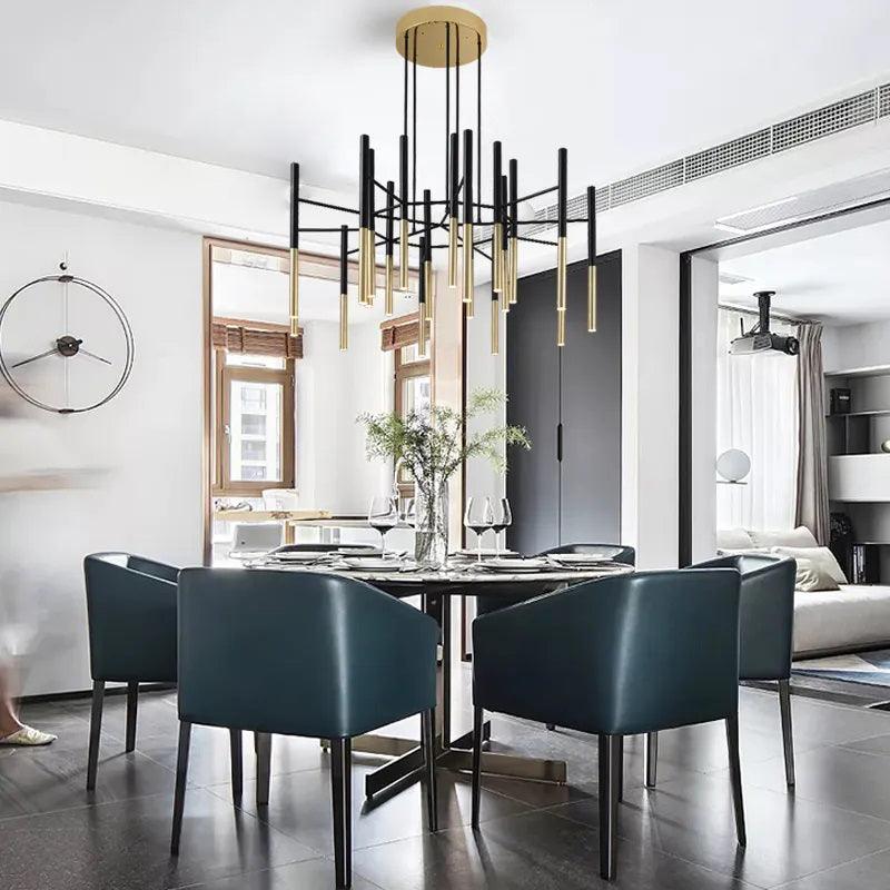 Solara Chandelier Modern Rods Black Gold - Letslighting