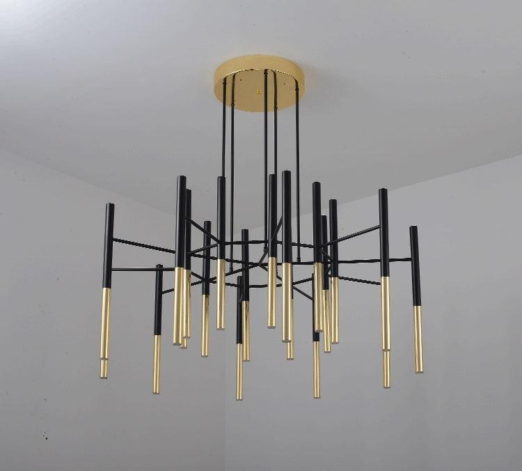 Solara Chandelier Modern Rods Black Gold - Letslighting