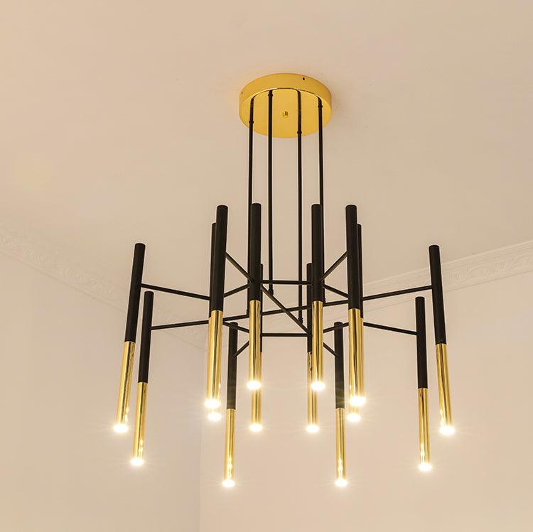 Solara Chandelier Modern Rods Black Gold - Letslighting