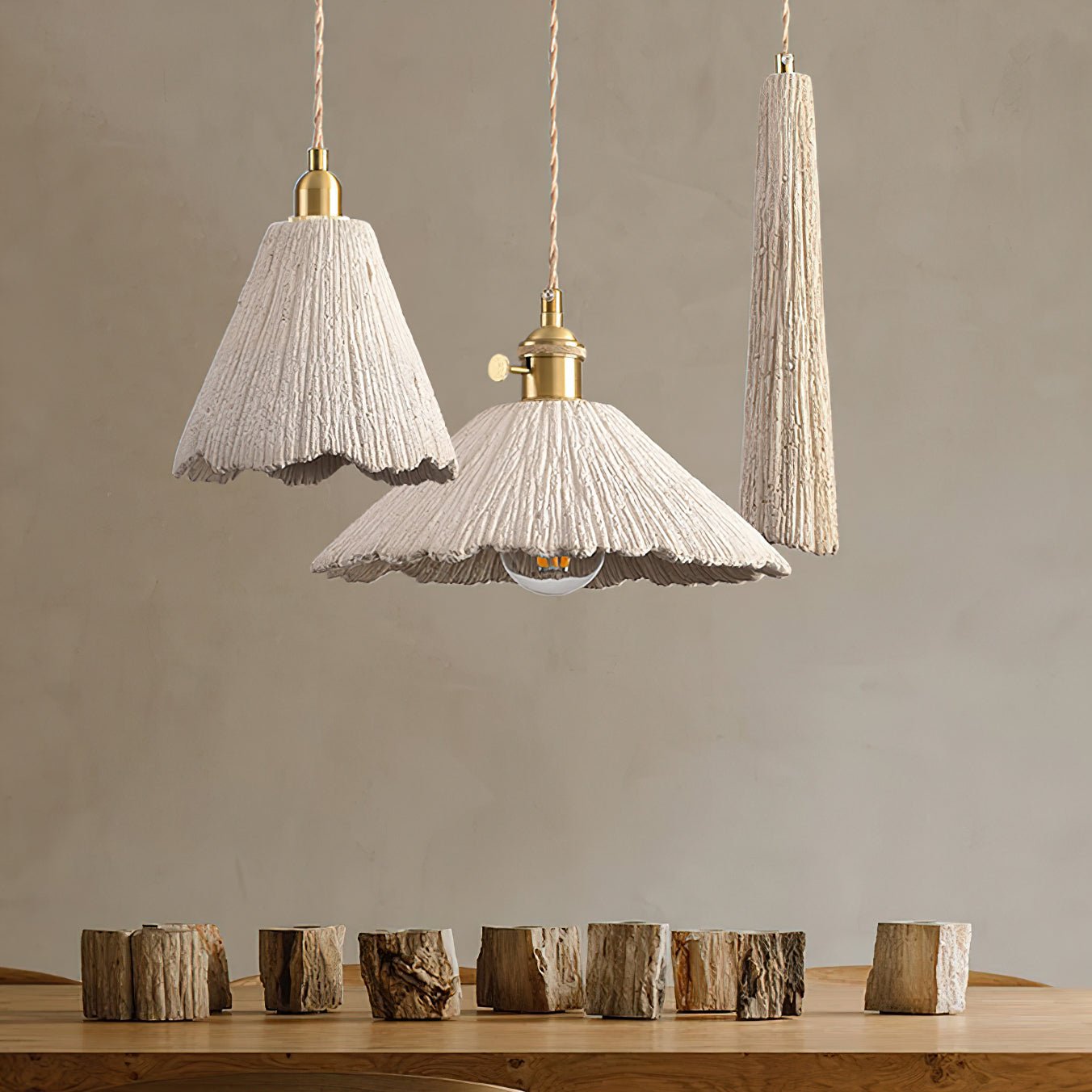 Microcement Pendant Lamp Adjustable Fabric Shade - Letslighting