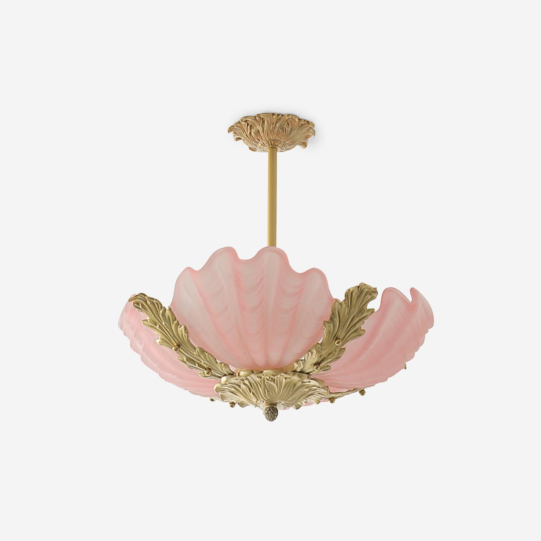Pendant Lamp Pink Murano Shell with Brass Baroque - Neutralighting