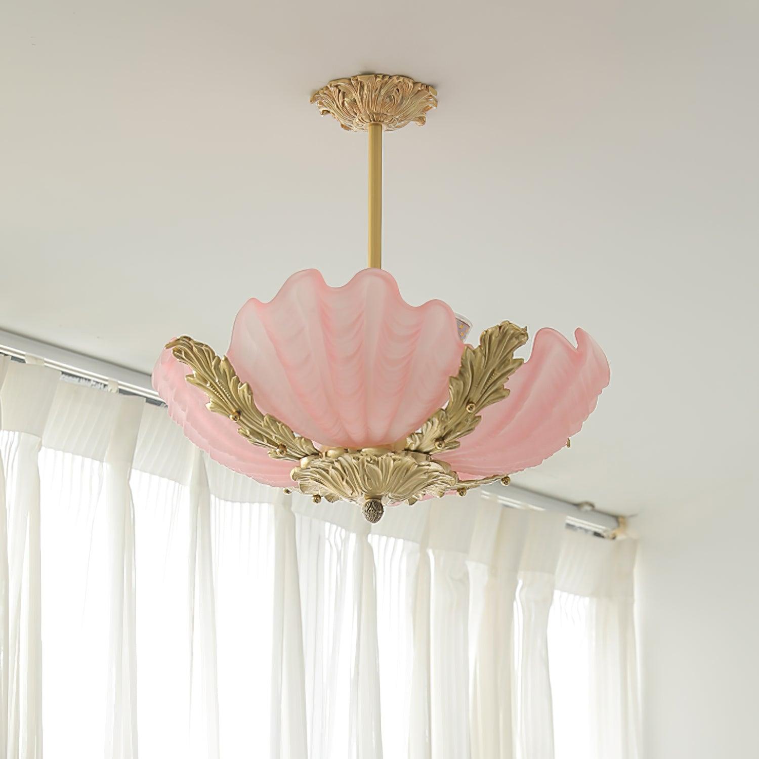 Pendant Lamp Pink Murano Shell with Brass Baroque - Neutralighting