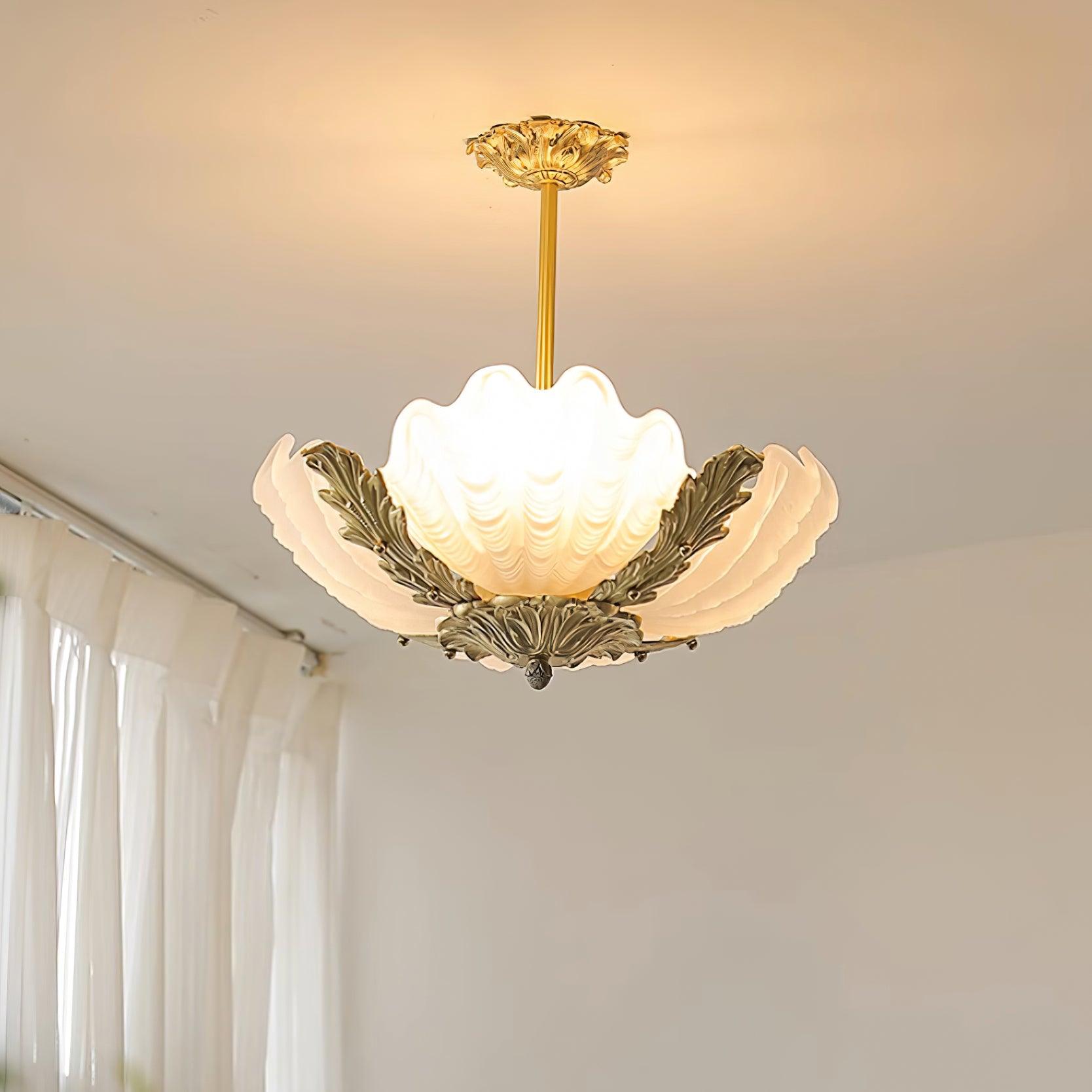 Pendant Lamp Pink Murano Shell with Brass Baroque - Neutralighting