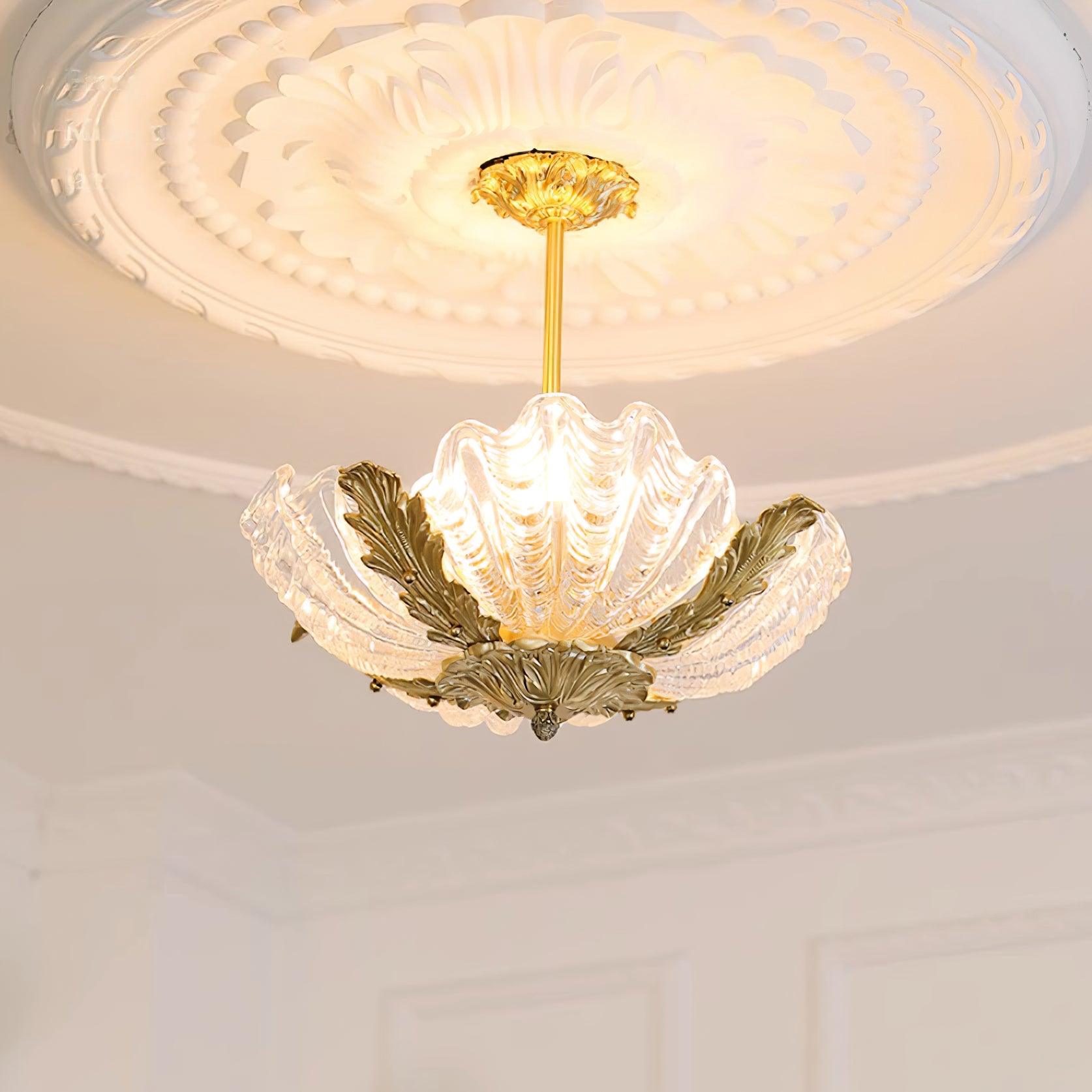 Pendant Lamp Pink Murano Shell with Brass Baroque - Neutralighting