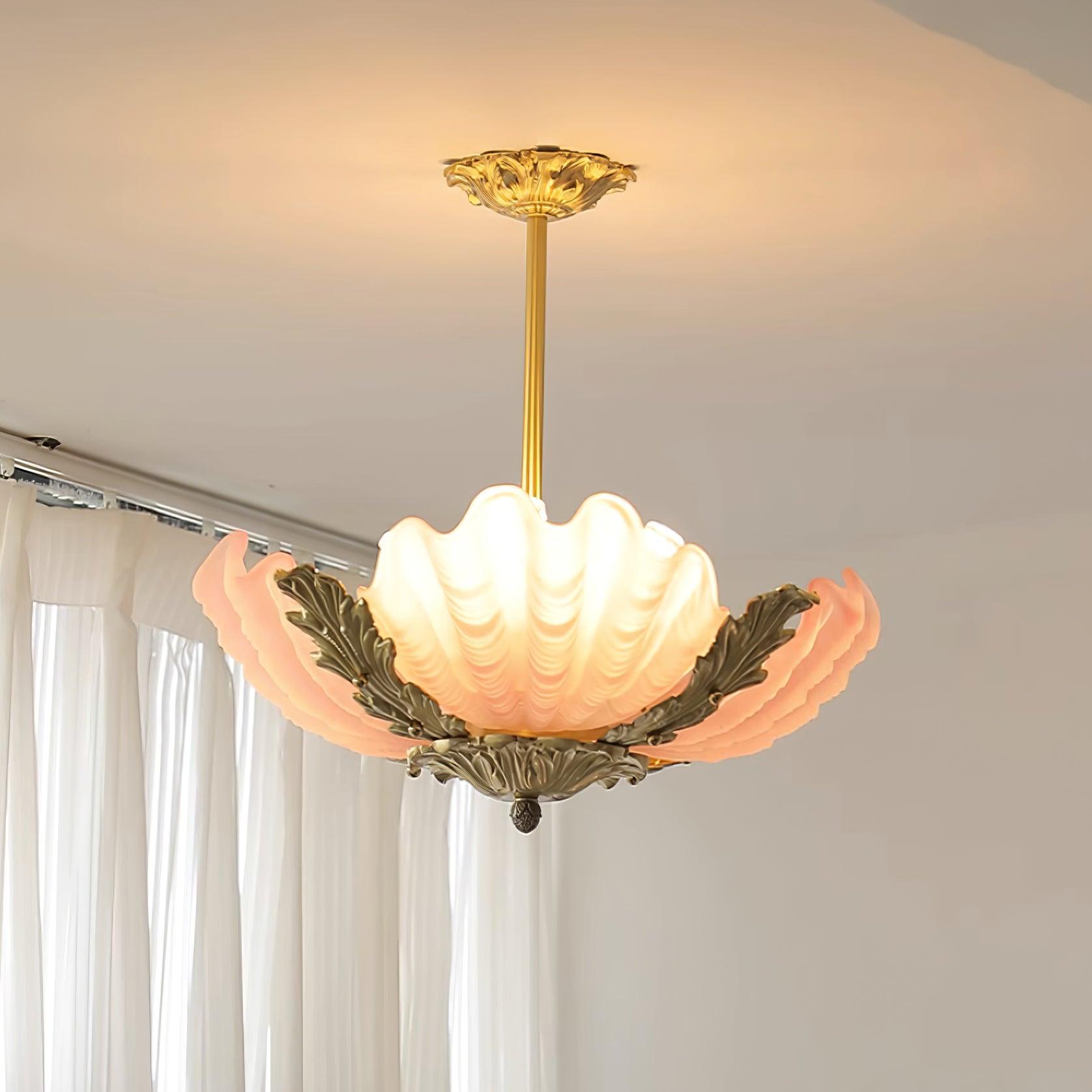 Pendant Lamp Pink Murano Shell with Brass Baroque - Neutralighting