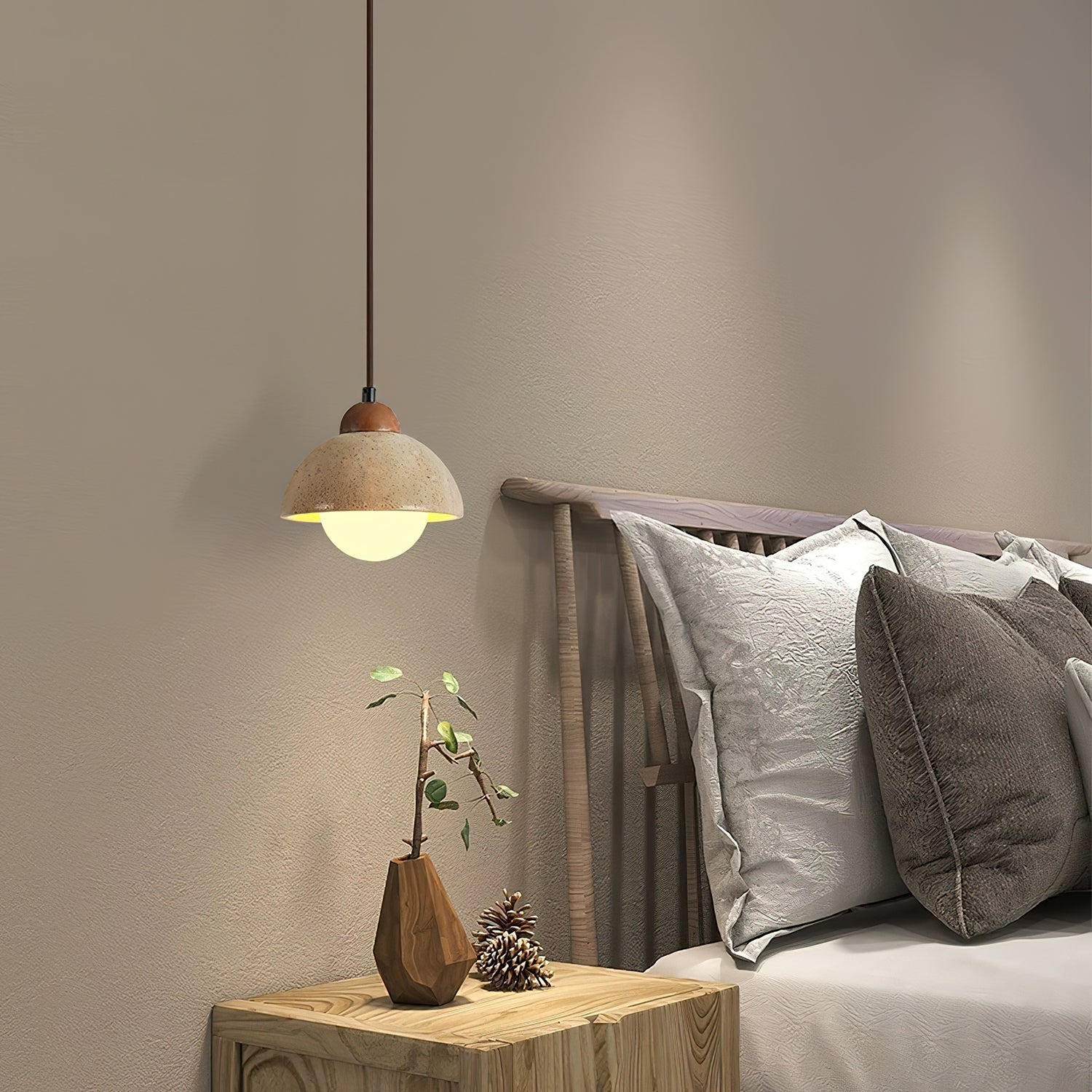 Orzora Dome-Shaped Travertine Pendant Light - Neutralighting