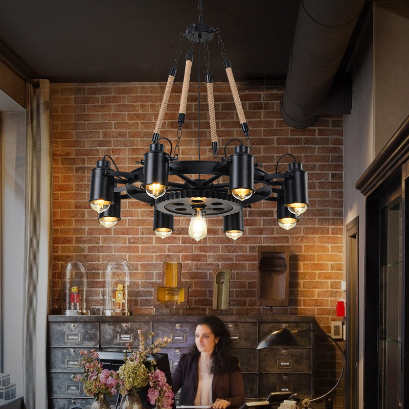 Epoch Industrial LED Pendant Light Black Metal/Rope Cafe/Bar