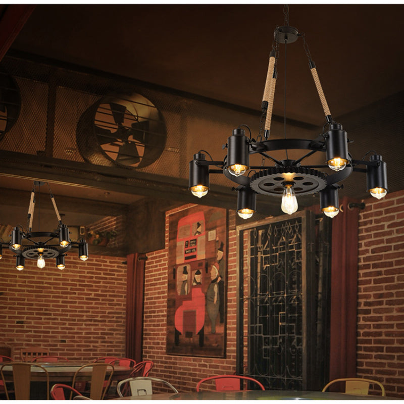 Epoch Industrial LED Pendant Light Black Metal/Rope Cafe/Bar