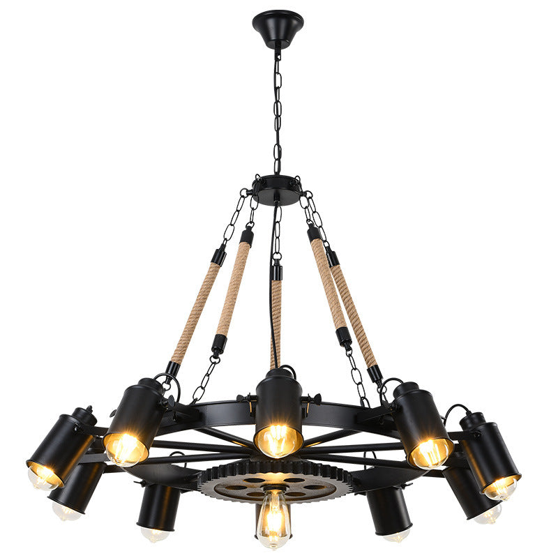 Epoch Industrial LED Pendant Light Black Metal/Rope Cafe/Bar