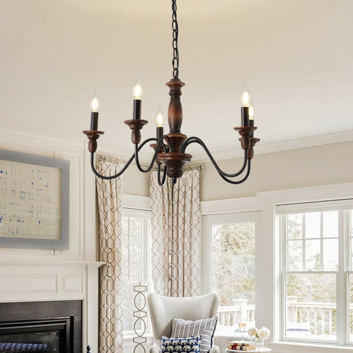 Silva Industrial Design LED Indoor Pendant Light Brown Wood Metal Bedroom/Living Room/Kitchen Island
