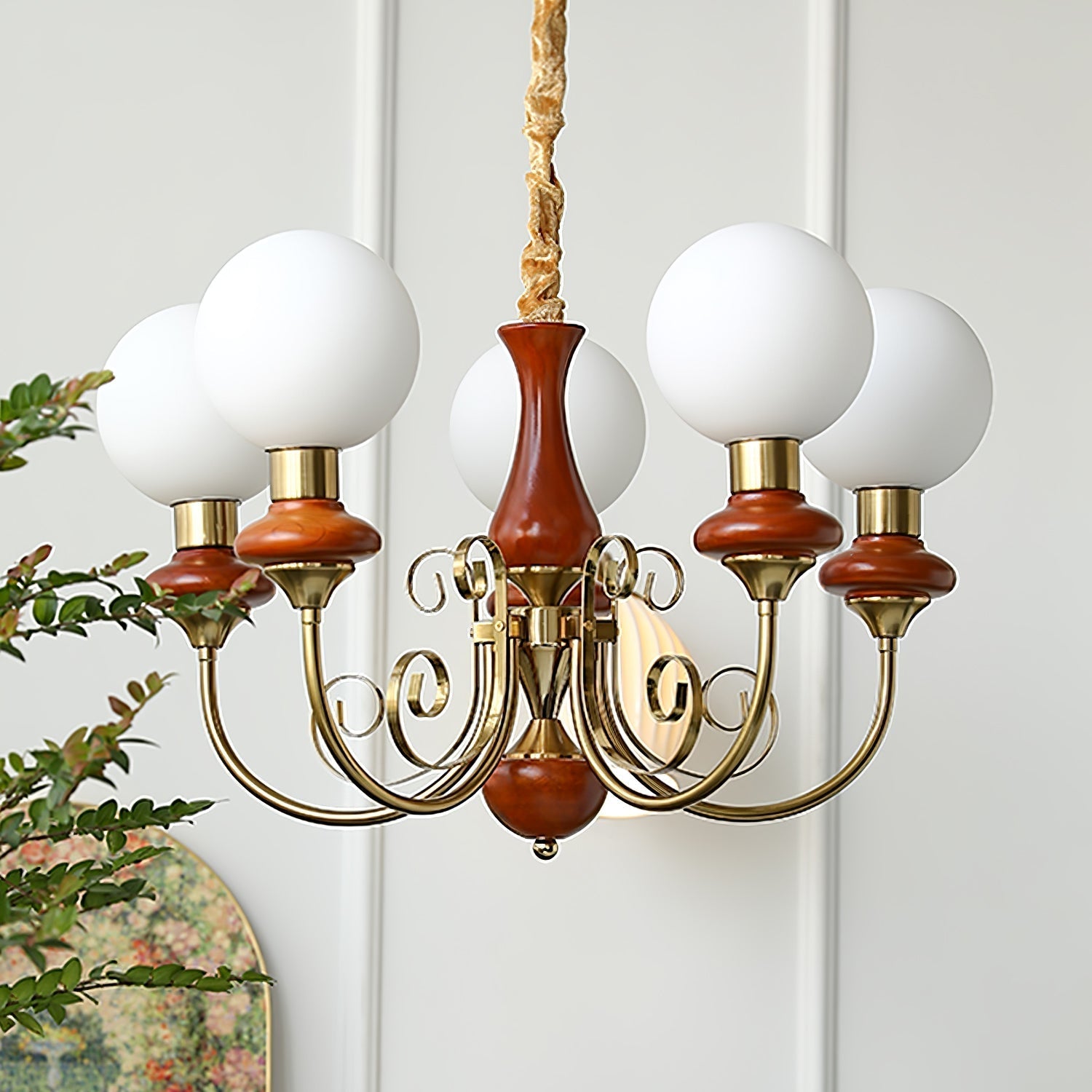 Lustra Chandelier Green Shades Gold Curved Arms - Letslighting