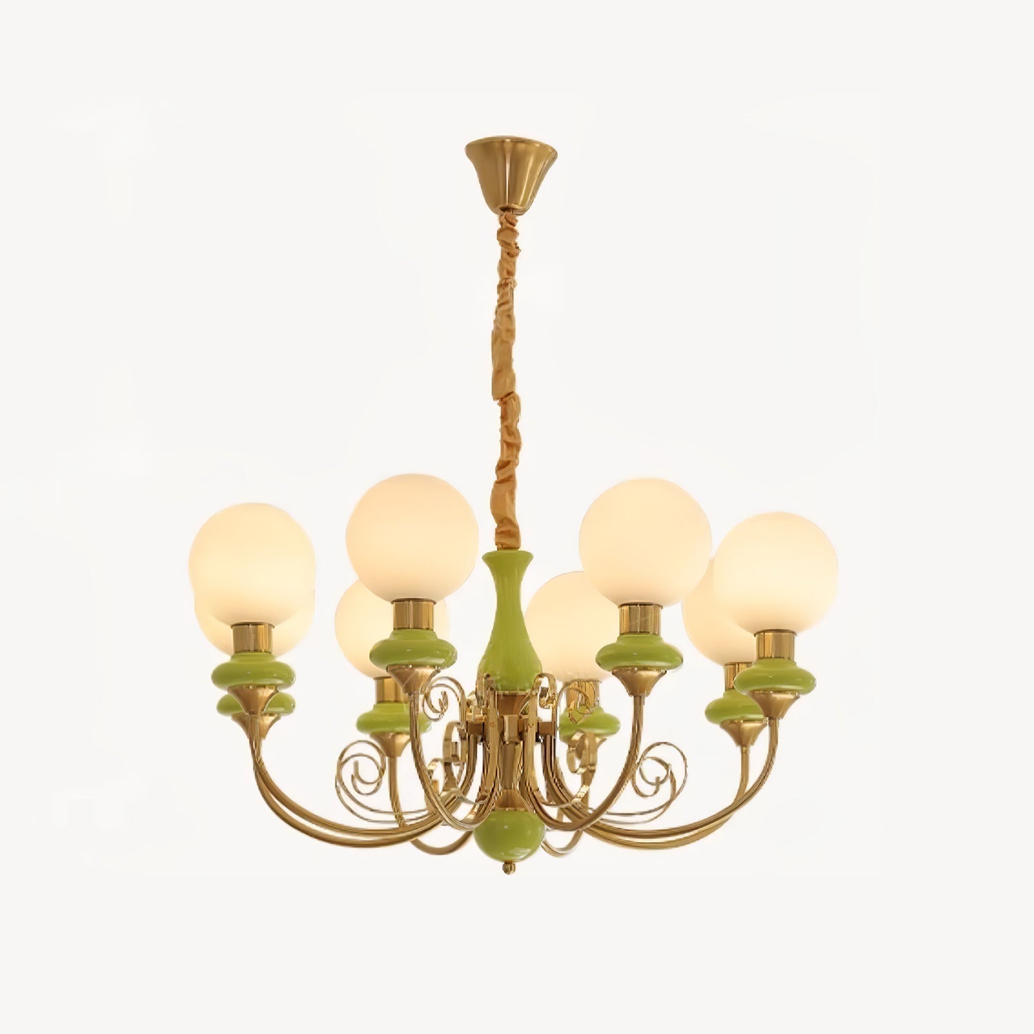 Lustra Chandelier Green Shades Gold Curved Arms - Letslighting