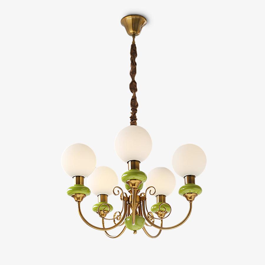 Lustra Chandelier Green Shades Gold Curved Arms - Letslighting
