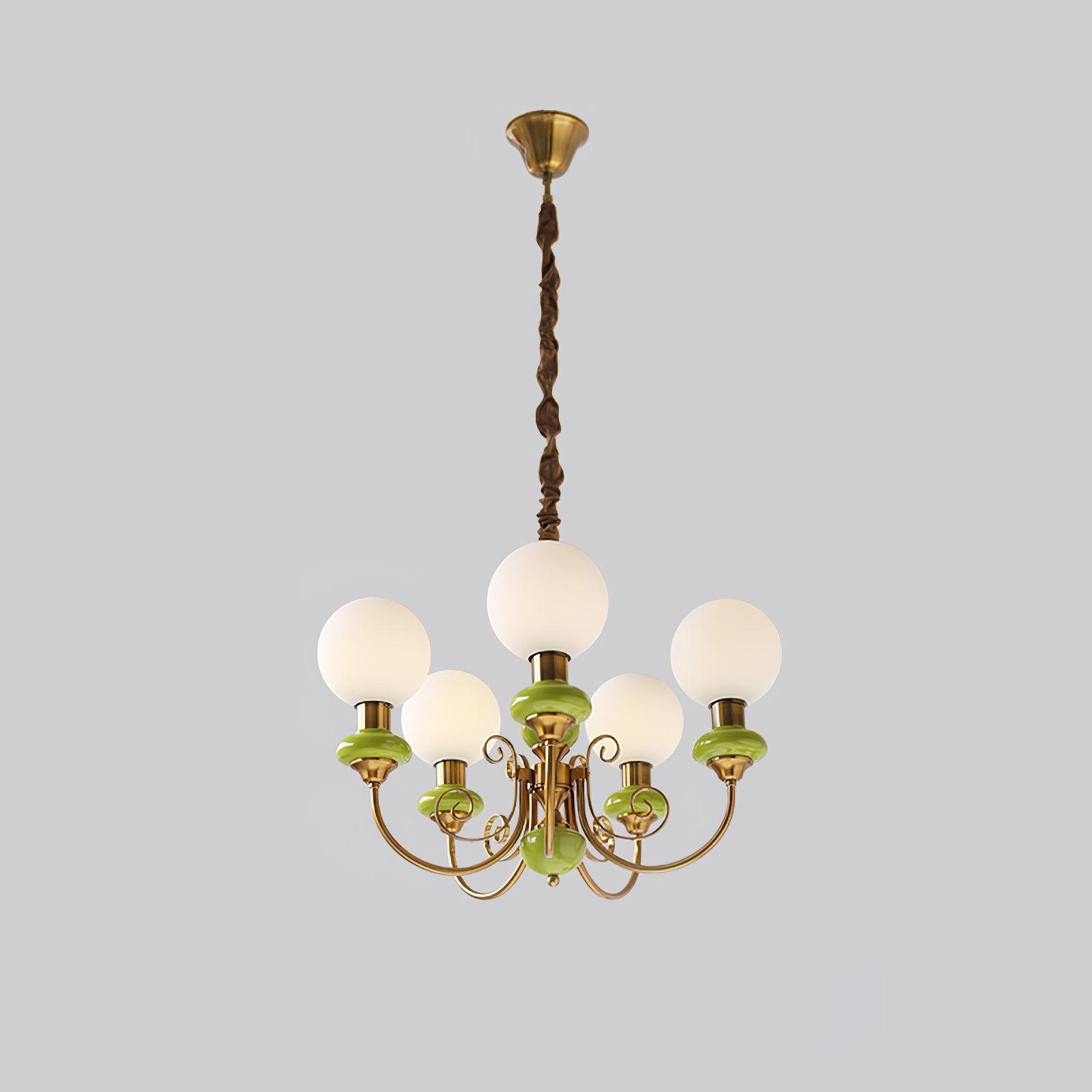 Lustra Chandelier Green Shades Gold Curved Arms - Letslighting