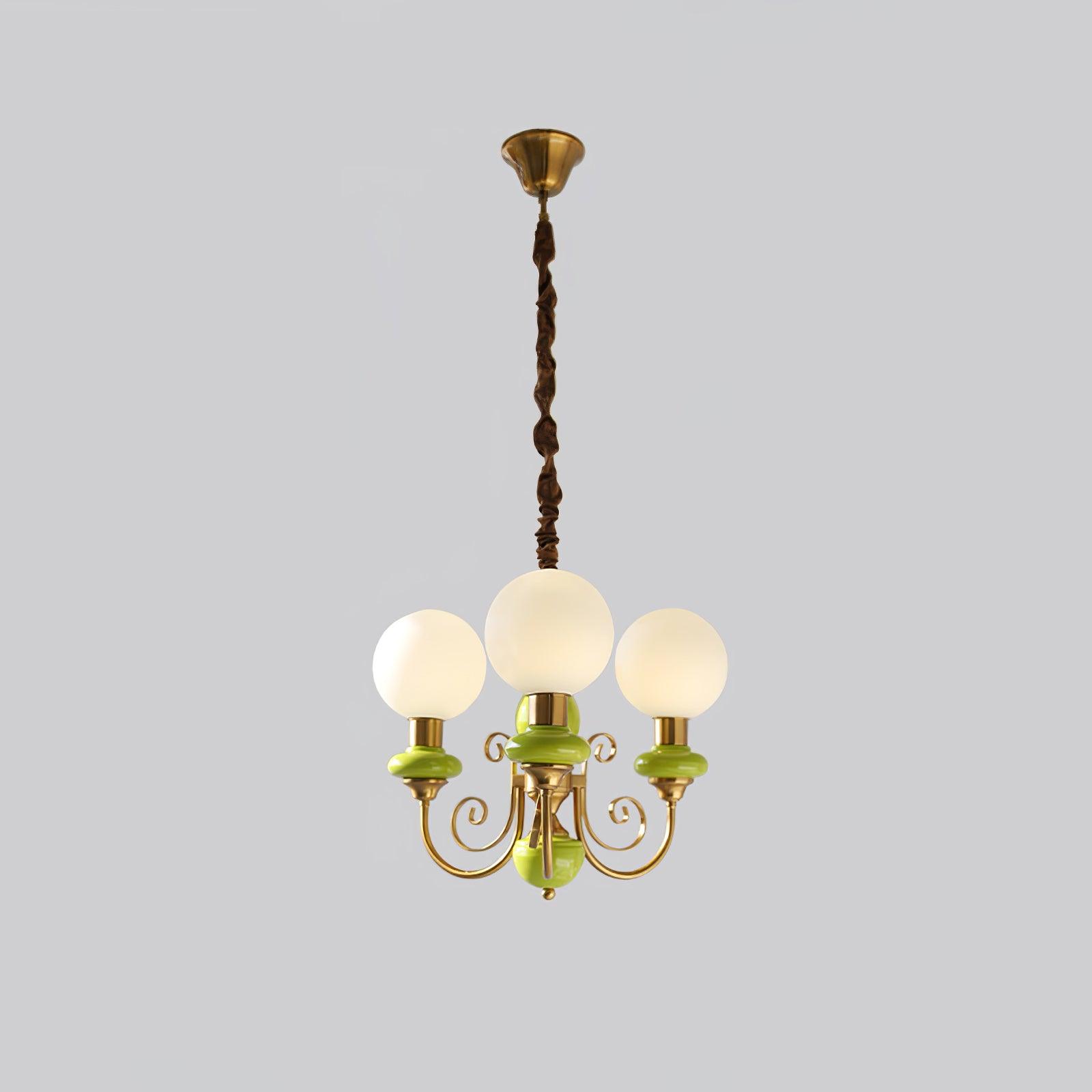 Lustra Chandelier Green Shades Gold Curved Arms - Letslighting