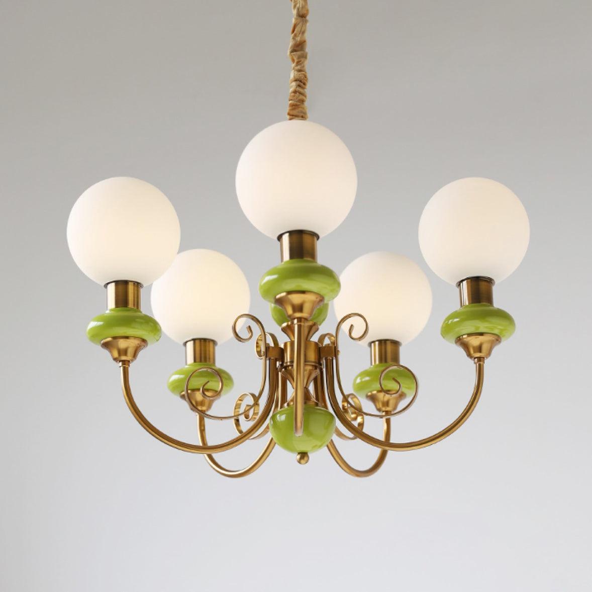 Lustra Chandelier Green Shades Gold Curved Arms - Letslighting