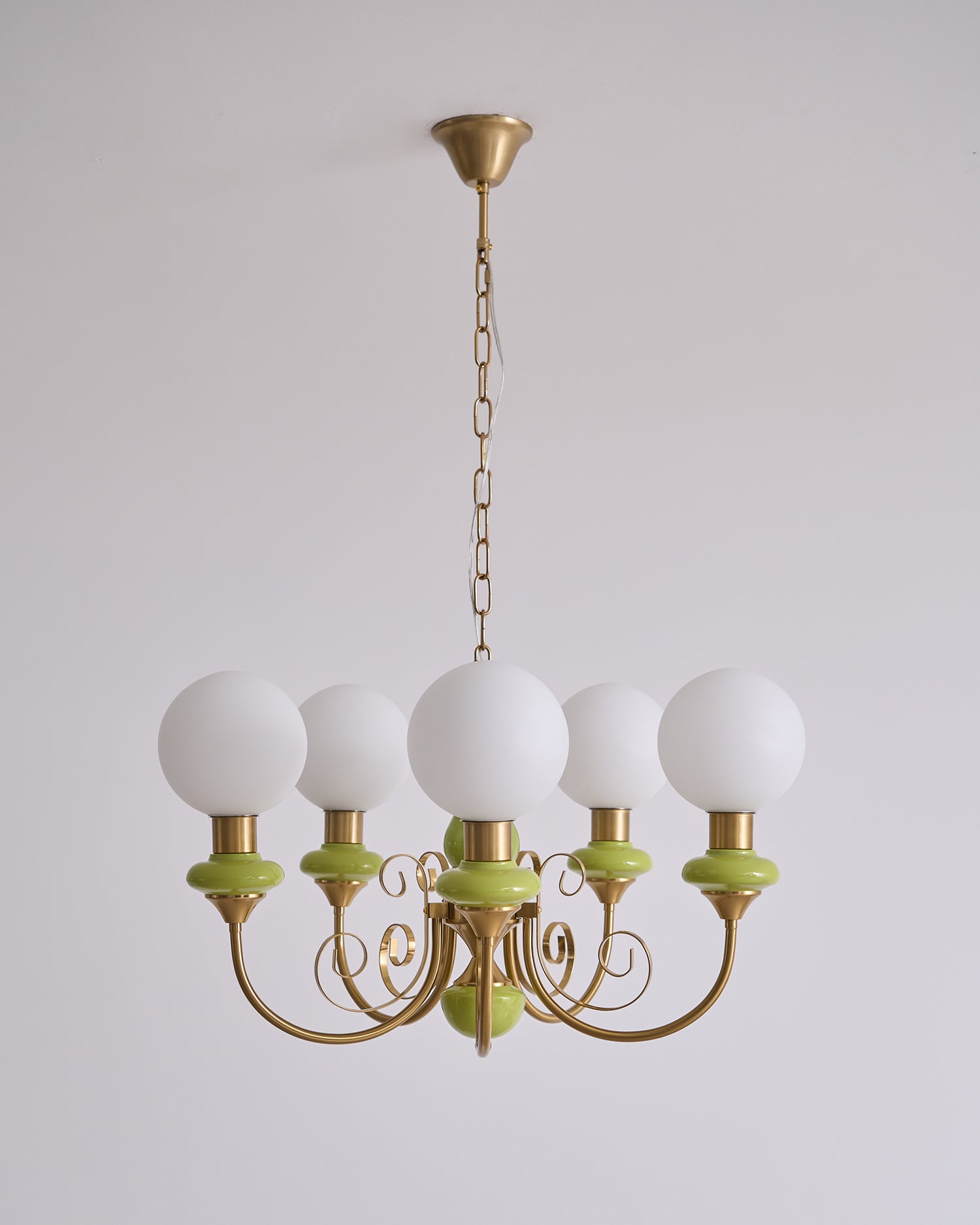 Lustra Chandelier Green Shades Gold Curved Arms - Letslighting