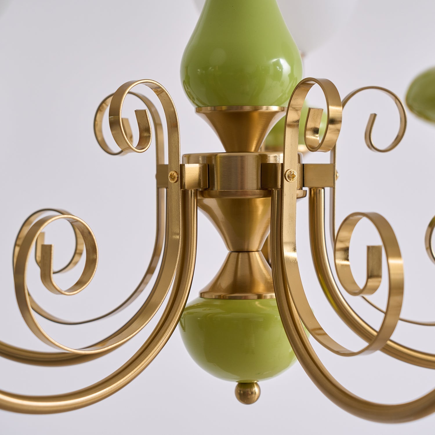 Lustra Chandelier Green Shades Gold Curved Arms - Letslighting