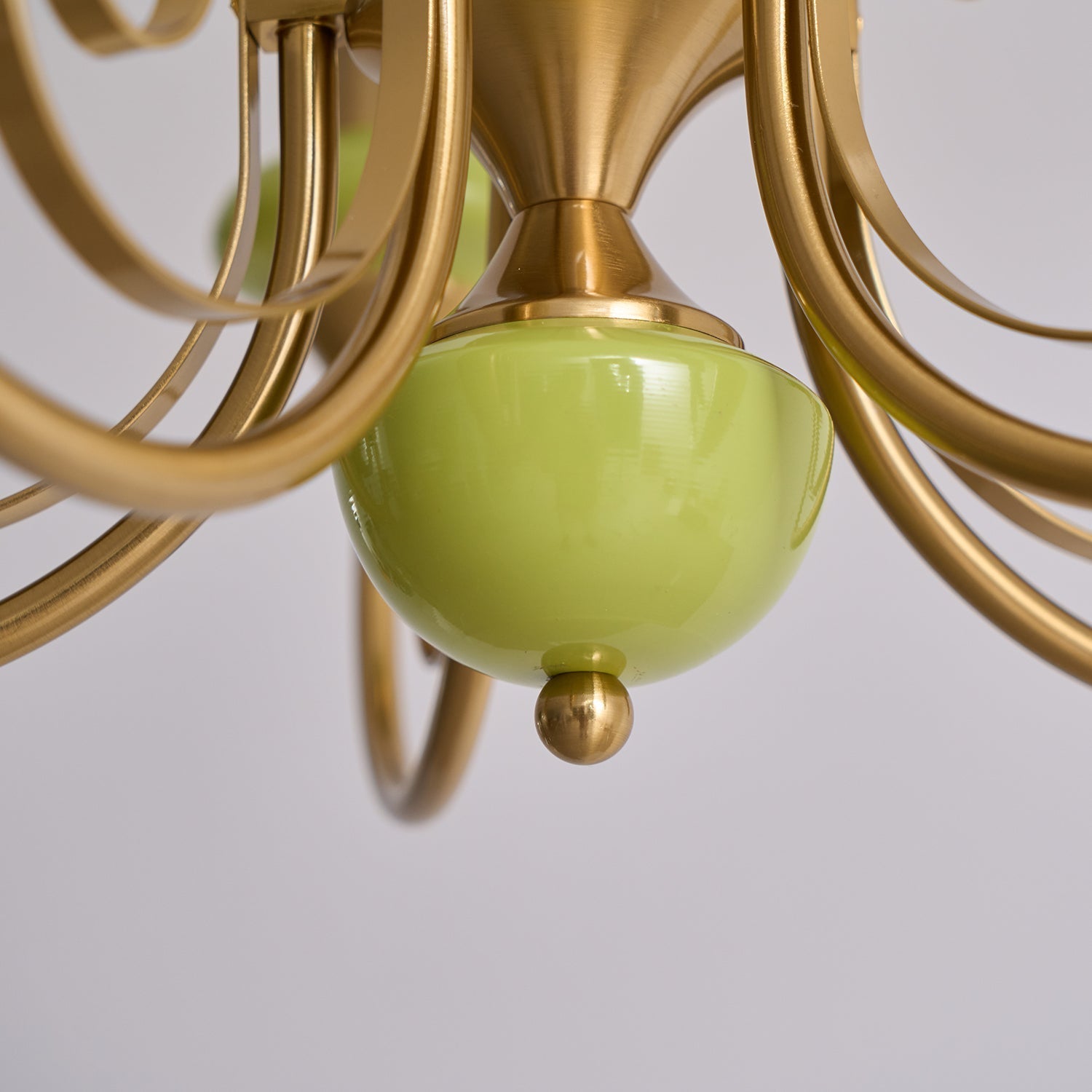 Lustra Chandelier Green Shades Gold Curved Arms - Letslighting