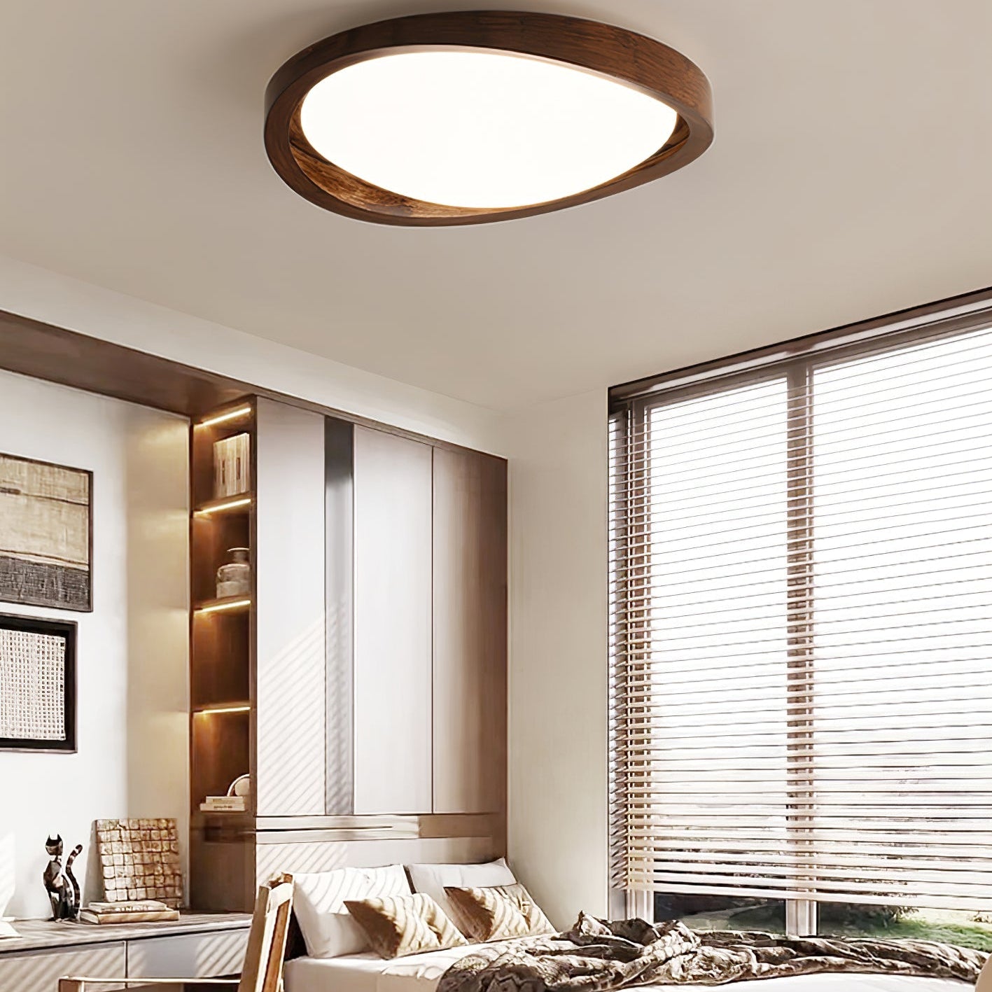 Solara Ceiling Light Walnut Curved Edge Oval Nordic - Letslighting