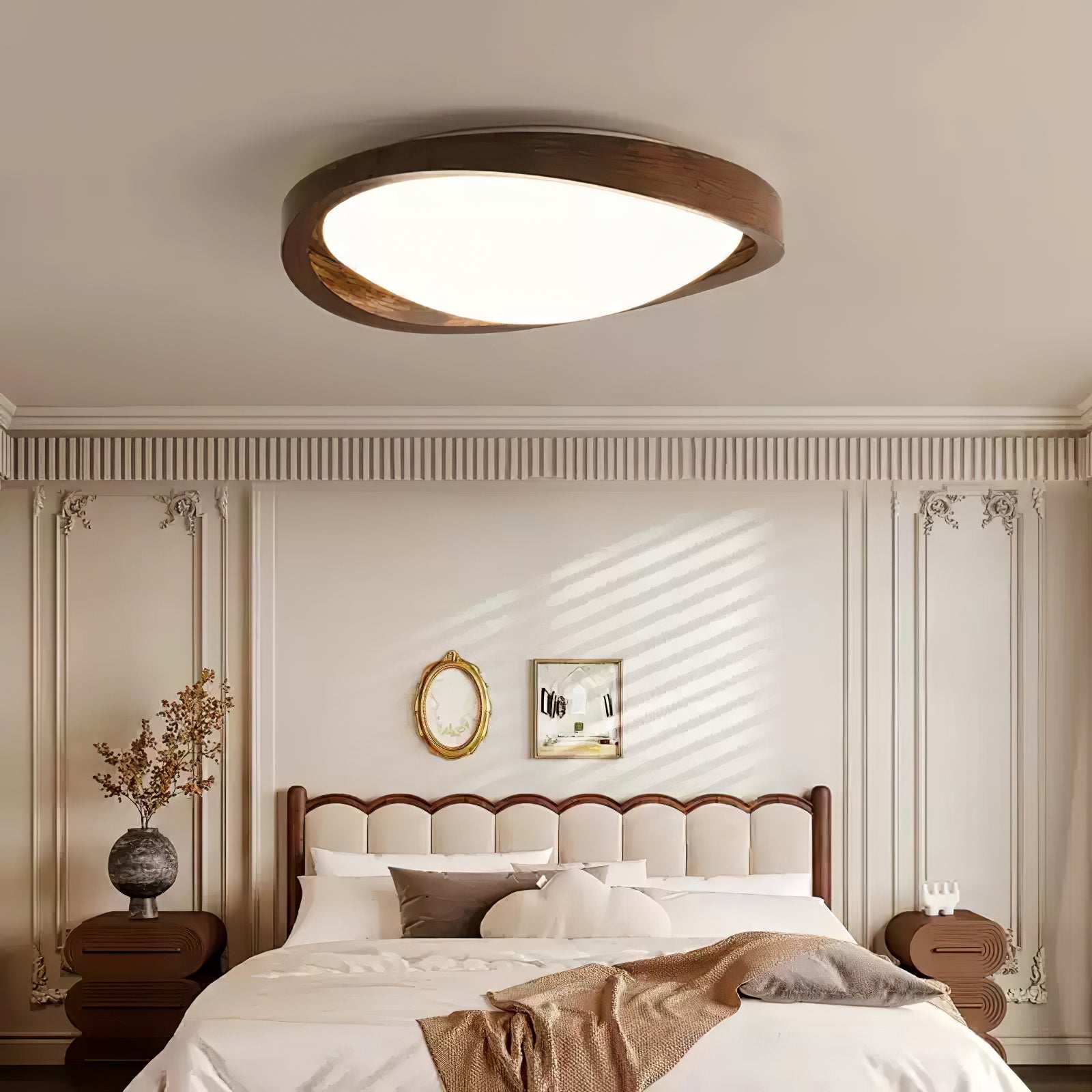 Solara Ceiling Light Walnut Curved Edge Oval Nordic - Letslighting