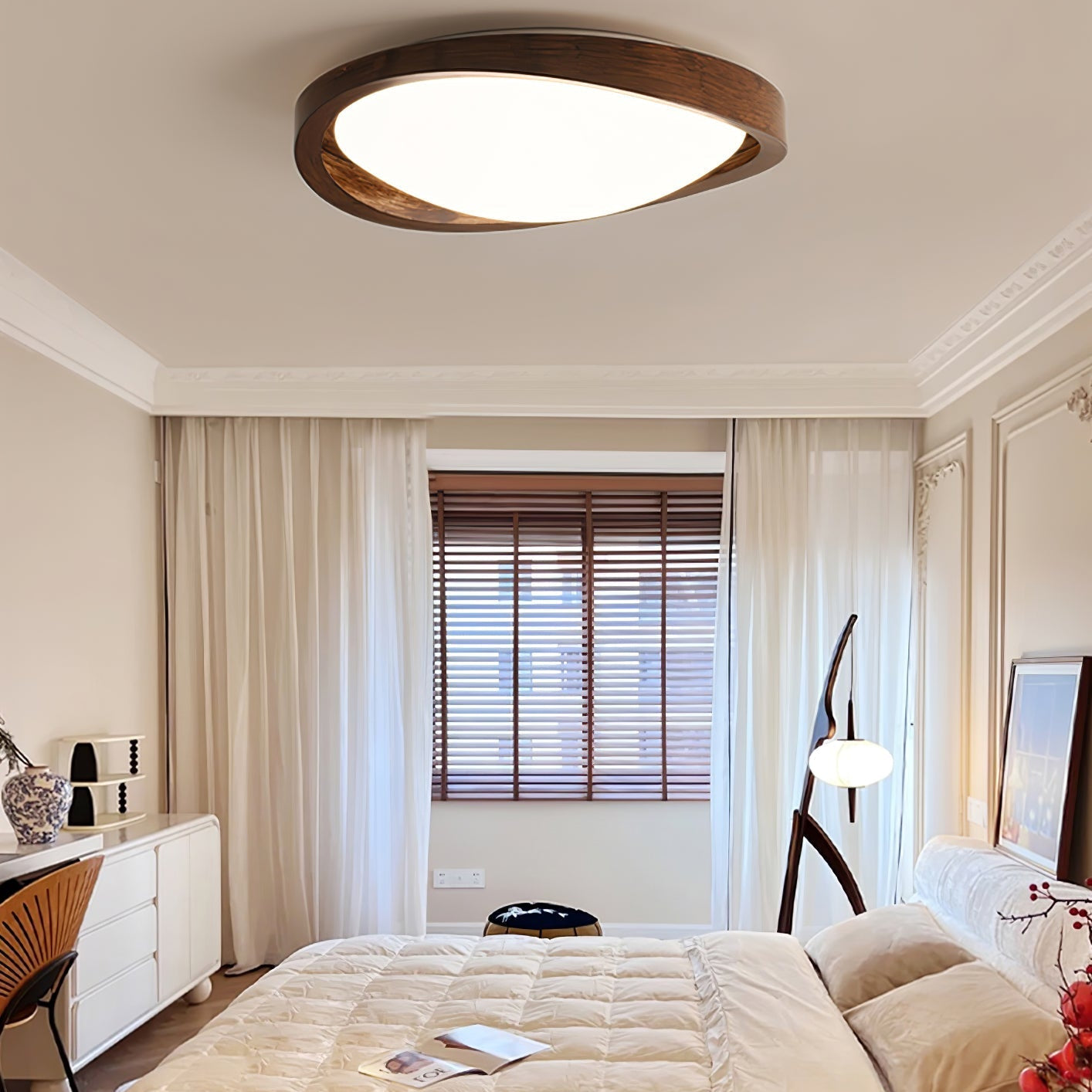 Solara Ceiling Light Walnut Curved Edge Oval Nordic - Letslighting