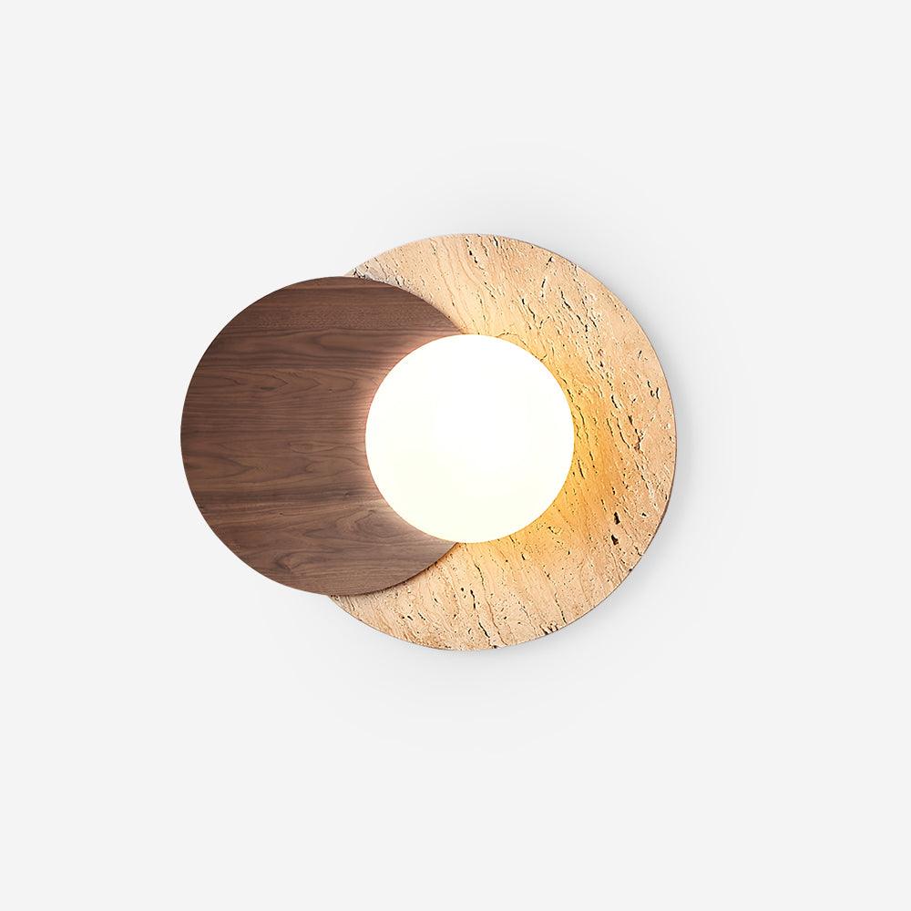 Virelli Applique Murale Disques Superposés en Travertin Bois de Noyer Scandinave - Neutralighting