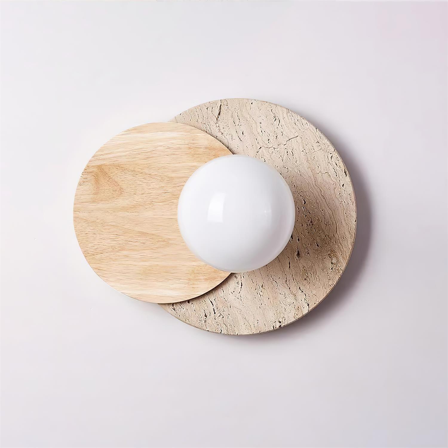 Virelli Applique Murale Disques Superposés en Travertin Bois de Noyer Scandinave - Neutralighting