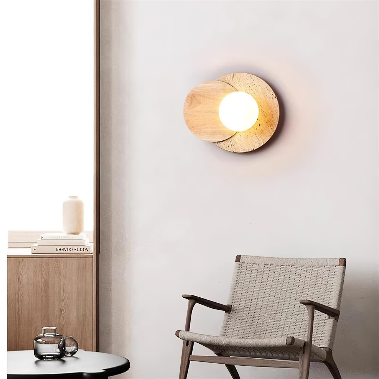 Virelli Applique Murale Disques Superposés en Travertin Bois de Noyer Scandinave - Neutralighting