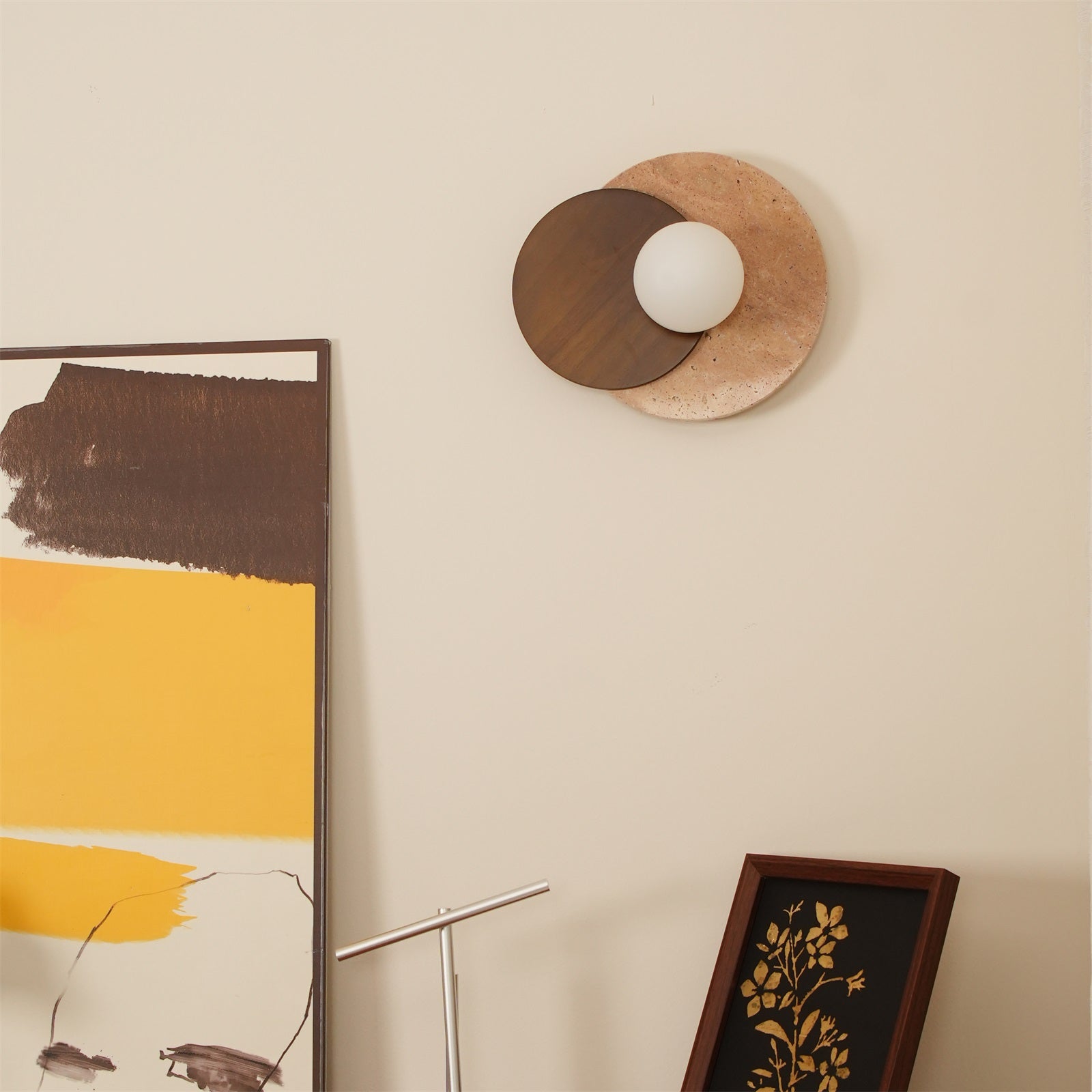 Virelli Applique Murale Disques Superposés en Travertin Bois de Noyer Scandinave - Neutralighting